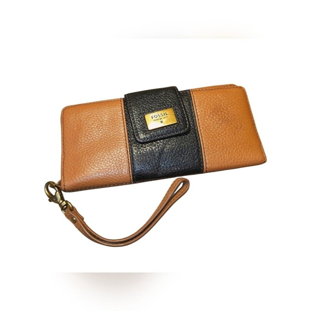 FOSSIL Y2K Distressed Black Brown Leather Multi Compartment Full Size Wallet